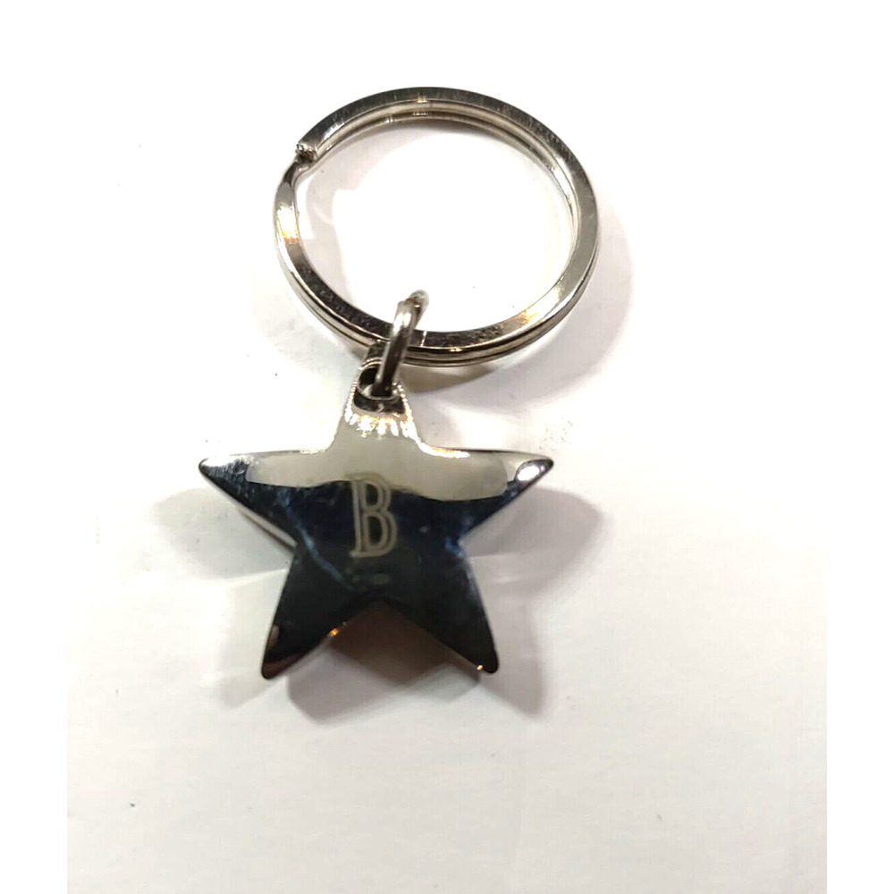 B Engraved Star Silver Tone Keychain